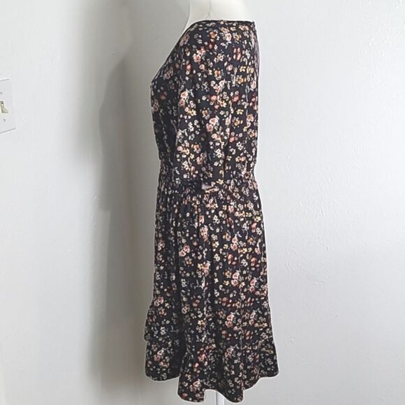 Vibe Black Floral Dress, Ruffled Hem, Size 1X - Picture 6 of 11